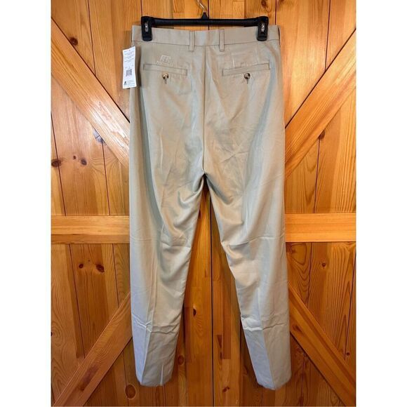 Russell Athletic Mens Dress Pants Size 34 beige Straight Leg Flat Front Unhemmed - Picture 4 of 8
